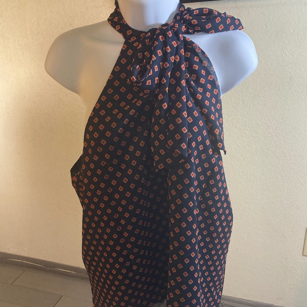 Navy Blue Halter Top With Neck Tie